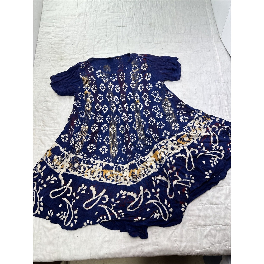 HGI Tunic Art To Wear Bohemian Festival Cruise Free Size Summer Floral Blue